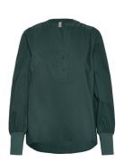 Cuantoinett Blouse Tops Shirts Long-sleeved Green Culture