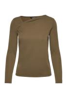 Asymmetrical Stretch Jersey Top Tops T-shirts & Tops Long-sleeved Khaki Green Lauren Ralph Lauren