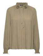 Pleated Georgette Tie-Neck Blouse Tops Blouses Long-sleeved Green Lauren Ralph Lauren