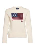 Flag Cotton Crewneck Sweater Tops Knitwear Jumpers Cream Polo Ralph Lauren