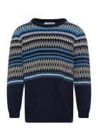 Jacquard Knit Cotton Crew Knit - Go Tops Knitwear Pullovers Multi/patterned Knowledge Cotton Apparel