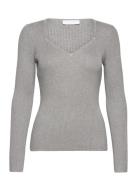 Knit With Heart Shape Neck Tops Knitwear Jumpers Grey Coster Copenhagen