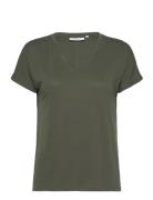 Mschfenya Modal V Neck Tee Tops T-shirts & Tops Short-sleeved Green MSCH Copenhagen