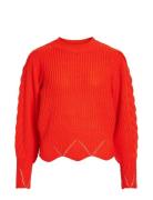 Vibetsie L/S O-Neck Cable Detail Tops Knitwear Jumpers Red Vila