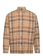 Big Fit Plaid Brushed Flannel Shirt Tops Shirts Casual Beige Polo Ralph Lauren