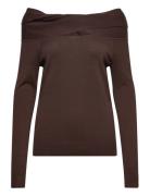 Twist-Front Off-The-Shoulder Jumper Tops Knitwear Jumpers Brown Lauren Ralph Lauren