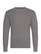 Classic Cotton Cable Crew Neck Tops Knitwear Round Necks Grey Tommy Hilfiger