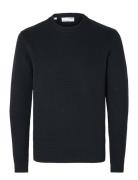 Slhdane Ls Knit Structure Crew Neck Noos Tops Knitwear Round Necks Navy Selected Homme