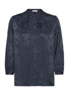 Basra Jacquard Standup Collar Blouse Tops Blouses Long-sleeved Blue Tamaris Apparel