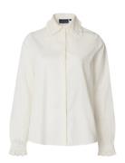 Kristin Lyocell/Cotton Blend Ruffle Blouse Tops Blouses Long-sleeved White Lexington Clothing