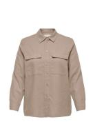 Carcaro L/S Ovs Linen Shirt Tlr Tops Shirts Long-sleeved Brown ONLY Carmakoma