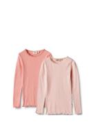 2 Rib T-Shirt L/S Reese Tops T-shirts Long-sleeved T-Skjorte Pink Wheat