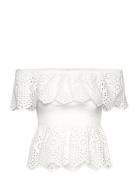 Cotton Top W/ Embroidery Tops T-shirts & Tops Short-sleeved White Rosemunde