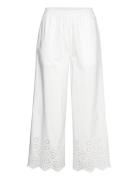 Cotton Trousers W/ Embroidery Bottoms Trousers Wide Leg White Rosemunde