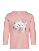 Top Ls Cat Front Print Tops T-shirts Long-sleeved T-Skjorte Pink Lindex