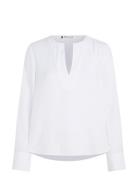 Viscose Crepe V-Neck Blouse Tops Blouses Long-sleeved White Tommy Hilfiger