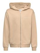 Inst. Logo Relaxed Zip-Through Tops Sweatshirts & Hoodies Hoodies Beige Calvin Klein