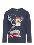 Top Ls Vehicles Fire Placed Pr Tops T-shirts Long-sleeved T-Skjorte Navy Lindex