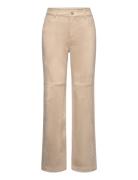 Suede Trousers With Seam Detail Bottoms Trousers Straight Leg Beige Mango
