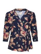 Floral Stretch Jersey Top Tops T-shirts & Tops Long-sleeved Navy Lauren Women