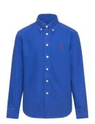Garment-Dyed Cotton Oxford Shirt Tops Shirts Long-sleeved Shirts Blue Ralph Lauren Kids