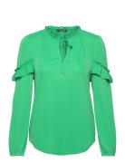 Ruffle-Trim Stretch Jersey Tie-Neck Top Tops Blouses Long-sleeved Green Lauren Ralph Lauren