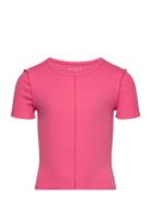 Cropped Cutline Rib T-Shirt Tops T-Kortærmet Skjorte Pink Tom Tailor