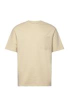 Slhloosesaul Slub Ss O-Neck Tee Tops T-Kortærmet Skjorte Beige Selected Homme