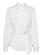 Tie-Front Cotton-Blend Shirt Tops Shirts Long-sleeved White Lauren Ralph Lauren