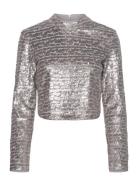 Adalynn Sequin Top Tops T-shirts & Tops Long-sleeved Silver French Connection