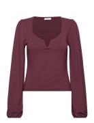 Rudina Puff Sleeve Top Tops T-shirts & Tops Long-sleeved Burgundy Bubbleroom