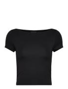 Soft Touch Cropped Boatneck Top Tops T-shirts & Tops Short-sleeved Black Gina Tricot