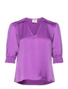 D6Cascais Silk Blouse Tops Blouses Short-sleeved Purple Dante6