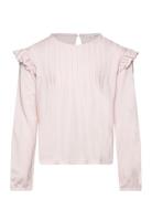 Long -Sleeved T-Shirt With Ruffles Tops T-shirts Long-sleeved T-Skjorte Pink Mango