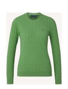Marline Organic Cotton Cable Knitted Sweater Tops Knitwear Jumpers Green Lexington Clothing