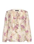 Floral Ruffle-Trim Georgette Blouse Tops Blouses Long-sleeved Cream Lauren Ralph Lauren
