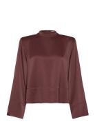 Shiny Long Sleeve Tops Blouses Long-sleeved Brown House Of Dagmar