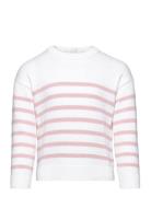 Striped Cotton-Blend Sweater Tops T-shirts Long-sleeved T-Skjorte Pink Mango