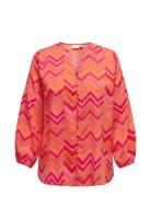 Carjara L/S V-Neck Top Aop Tops Blouses Long-sleeved Pink ONLY Carmakoma