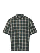 Perola Cotton Check Mateo Shirt Ss Tops Shirts Short-sleeved Green Mads Nørgaard