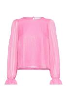 Top In Metallic Shimmer Tops Blouses Long-sleeved Pink Coster Copenhagen
