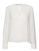 Viscose Crepe V-Neck Blouse Ls Tops Blouses Long-sleeved White Tommy Hilfiger