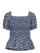 Floral Cotton Voile Peplum Blouse Tops Blouses Short-sleeved Navy Lauren Ralph Lauren