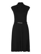 Belted Interlock Tie-Neck Dress Knælang Kjole Black Lauren Ralph Lauren