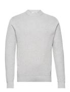 Slhdane Ls Knit Structure Crew Neck Noos Tops Knitwear Round Necks Grey Selected Homme