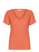 Crnaia Deep V-Neck T-Shirt Tops T-shirts & Tops Short-sleeved Coral Cream