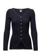 Rwbabette Ls V-Neck Regular Lace Ca Tops Knitwear Cardigans Blue Rosemunde