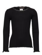 Beatha Silk T-Shirt W/ Lace Tops T-shirts Long-sleeved T-Skjorte Black Rosemunde Kids