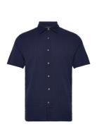 Ss Seersucker Check Shirt Tops Shirts Short-sleeved Navy French Connection