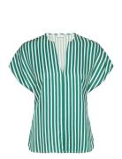 Fluid Stripe Vn Ss Blouse Tops Blouses Short-sleeved Green Tommy Hilfiger